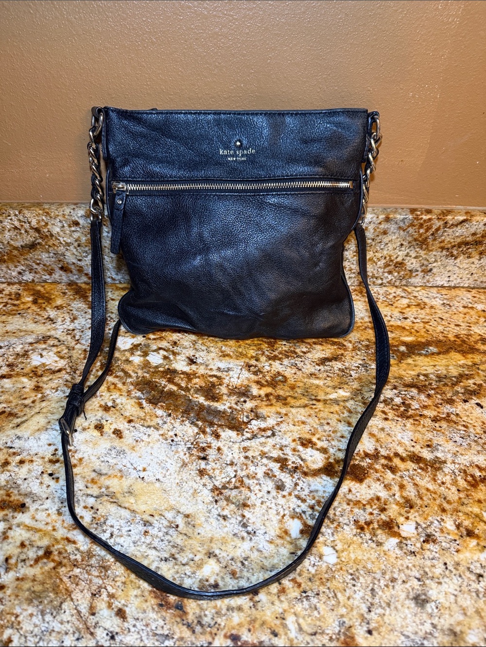kate spade Black Leather Chain-Accent Crossbody Bag